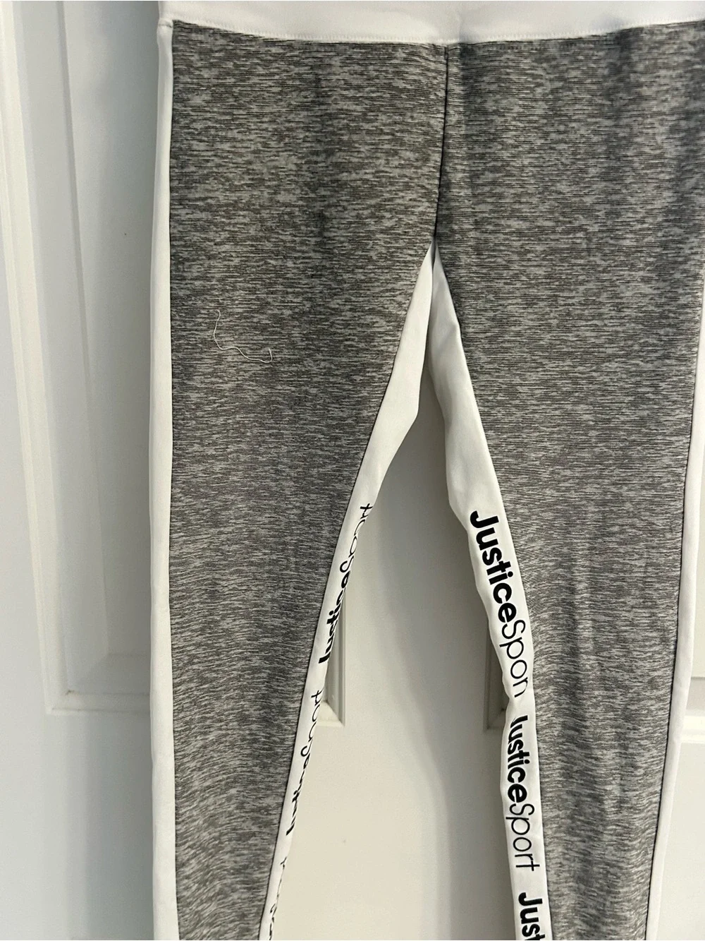 NWT-Girls Justice Gray & White Athletic Leggings with Logo Side Stripe